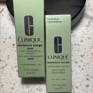 NEW Clinique Moisture Surge 100H 5 mL + Active Glow Serum 5 mL | Travel Mini Duo